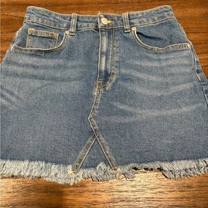 Harper Blue Denim Mini Skirt with Frayed Hem